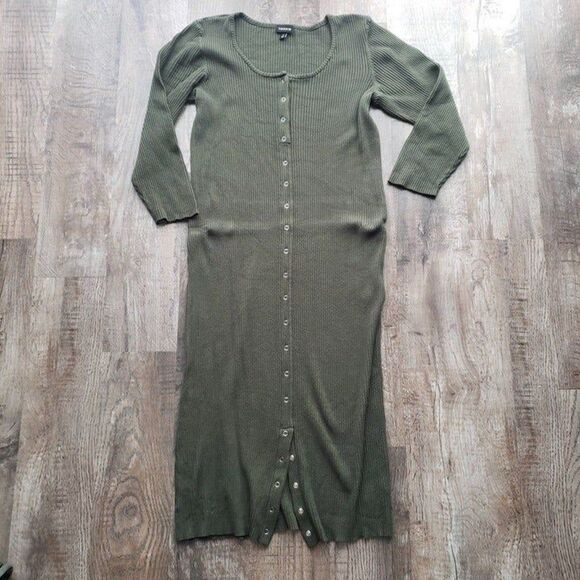 Torrid Olive Green Rib Button Front Bodycon Midi Dress - Picture 4 of 5